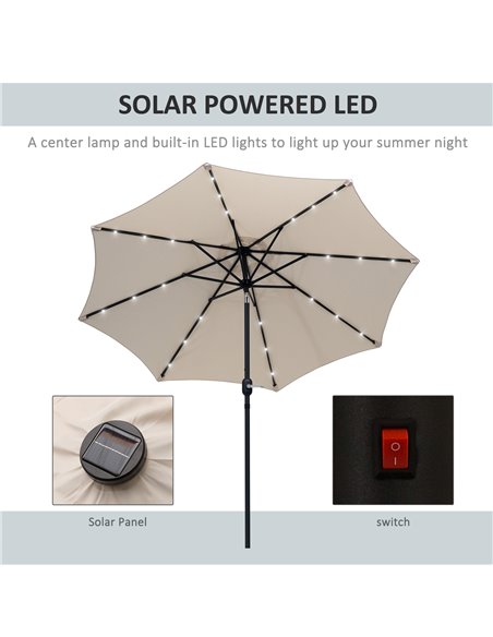 Outsunny 24 LED Solar Powered Parasol Umbrella-Creamy White 84D-018CW - pic 47889 | FastDaddyshop