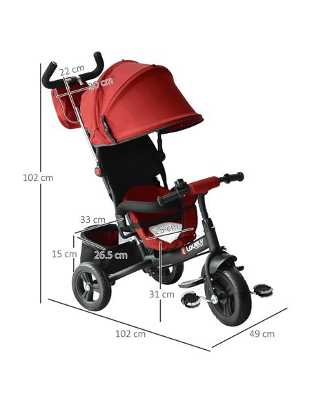 HOMCOM Baby Ride on Tricycle W/Canopy-Red - pic 4789 | FastDaddyshop