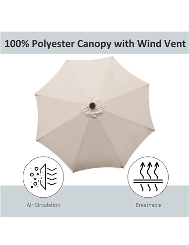 Outsunny 24 LED Solar Powered Parasol Umbrella-Creamy White 84D-018CW
