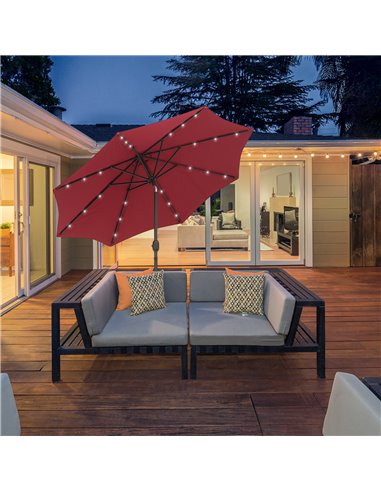 Outsunny 24 LED Solar Powered Parasol Umbrella-Wine Red 84D-018WR
