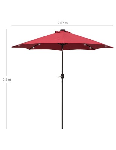 Outsunny 24 LED Solar Powered Parasol Umbrella-Wine Red 84D-018WR