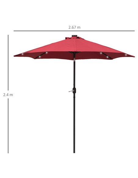 Outsunny 24 LED Solar Powered Parasol Umbrella-Wine Red 84D-018WR - pic 47895 | FastDaddyshop