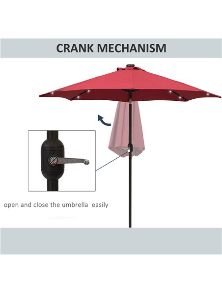 Outsunny 24 LED Solar Powered Parasol Umbrella-Wine Red 84D-018WR - pic 47897 | FastDaddyshop