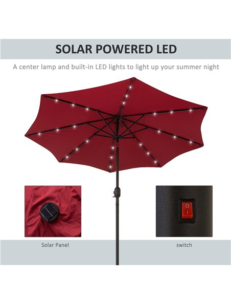 Outsunny 24 LED Solar Powered Parasol Umbrella-Wine Red 84D-018WR - pic 47898 | FastDaddyshop