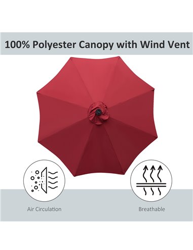 Outsunny 24 LED Solar Powered Parasol Umbrella-Wine Red 84D-018WR