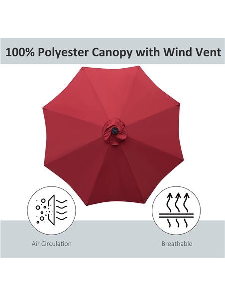 Outsunny 24 LED Solar Powered Parasol Umbrella-Wine Red 84D-018WR - pic 47899 | FastDaddyshop