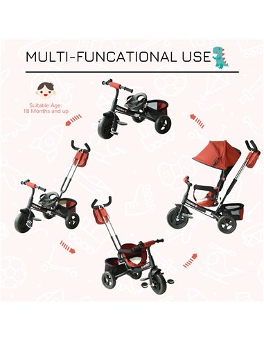 HOMCOM Baby Ride on Tricycle W/Canopy-Red