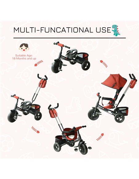 HOMCOM Baby Ride on Tricycle W/Canopy-Red - pic 4790 | FastDaddyshop