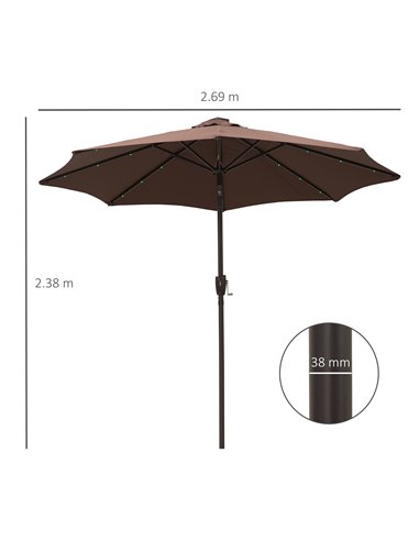 Outsunny Umbrella Parasol 24 Solar LED-Brown/Coffee   840-125CF