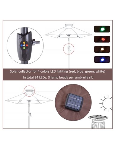 Outsunny Umbrella Parasol 24 Solar LED-Brown/Coffee   840-125CF