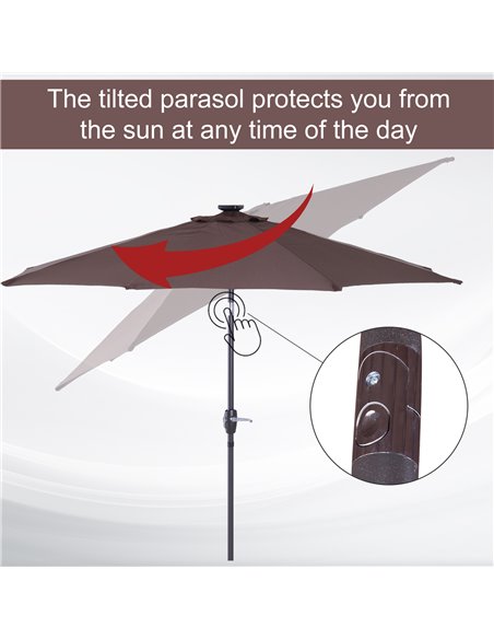 Outsunny Umbrella Parasol 24 Solar LED-Brown/Coffee   840-125CF - pic 47906 | FastDaddyshop