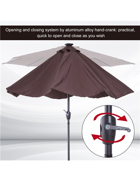 Outsunny Umbrella Parasol 24 Solar LED-Brown/Coffee   840-125CF - pic 47907 | FastDaddyshop