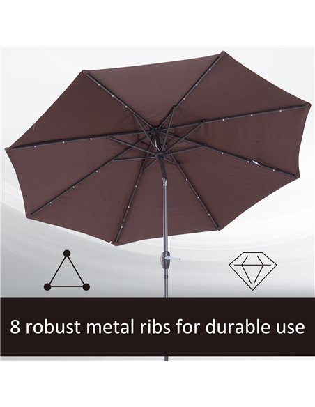 Outsunny Umbrella Parasol 24 Solar LED-Brown/Coffee   840-125CF - pic 47909 | FastDaddyshop