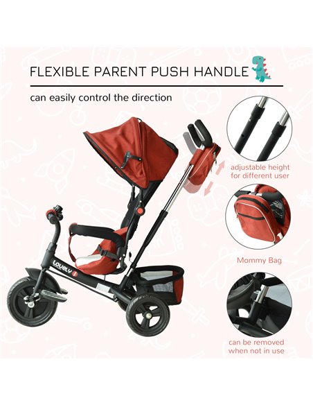 HOMCOM Baby Ride on Tricycle W/Canopy-Red - pic 4791 | FastDaddyshop