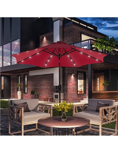 Outsunny Φ2.7m Garden 24 LED Light Parasol Solar, Red 840-125WR