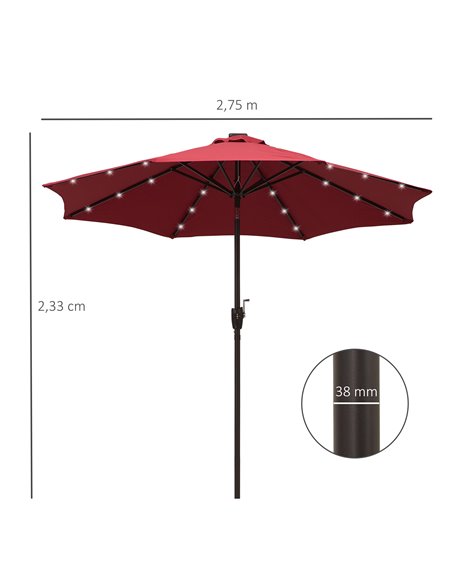 Outsunny Φ2.7m Garden 24 LED Light Parasol Solar Outdoor Tilt Sun Umbrella Patio Club Party Event Manual Sun Shade w/ Hand Crank - pic 47913 | FastDaddyshop