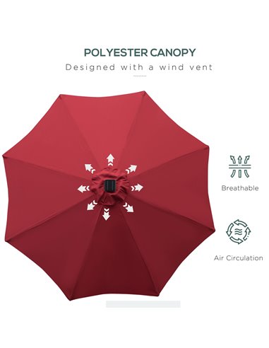 Outsunny Φ2.7m Garden 24 LED Light Parasol Solar Outdoor Tilt Sun Umbrella Patio Club Party Event Manual Sun Shade w/ Hand Crank