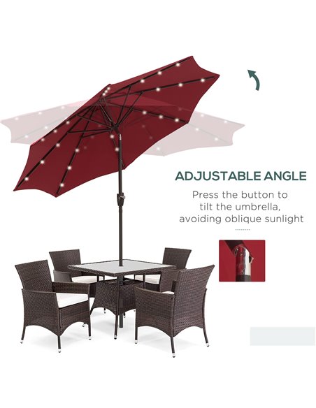 Outsunny Φ2.7m Garden 24 LED Light Parasol Solar Outdoor Tilt Sun Umbrella Patio Club Party Event Manual Sun Shade w/ Hand Crank - pic 47916 | FastDaddyshop