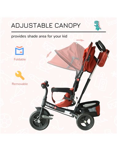 HOMCOM Baby Ride on Tricycle W/Canopy-Red
