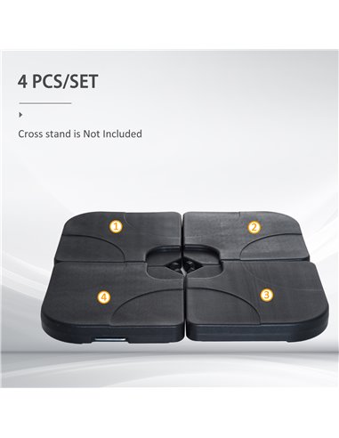 Outsunny 4 pc Parasol Base Heavy Duty Plastic Umbrella Weight Base-Black 84D-021