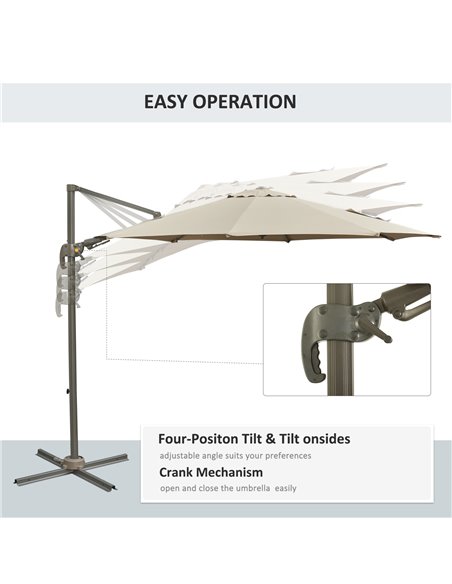 Outsunny 3M Cantilever Patio Parasol Roma Umbrella Hanging Sun Shade Canopy Cover Tilt Crank 360 Degree Rotating System Khaki 84 - pic 47950 | FastDaddyshop