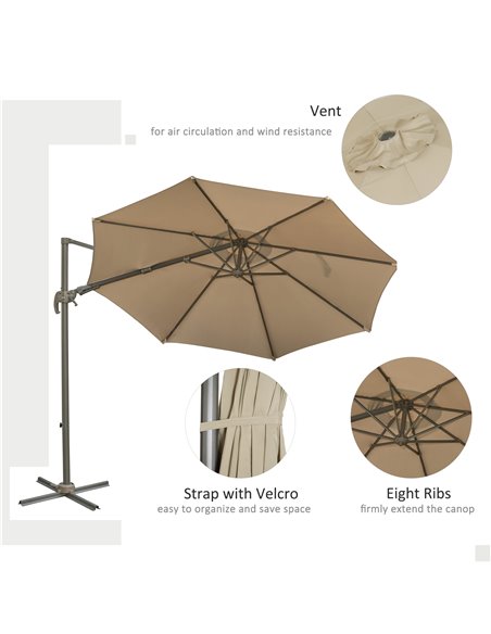 Outsunny 3M Cantilever Patio Parasol Roma Umbrella Hanging Sun Shade Canopy Cover Tilt Crank 360 Degree Rotating System Khaki 84 - pic 47952 | FastDaddyshop