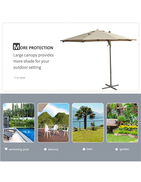 Outsunny 3M Cantilever Patio Parasol Roma Umbrella Hanging Sun Shade Canopy Cover Tilt Crank 360 Degree Rotating System Khaki 84 - pic 47953 | FastDaddyshop