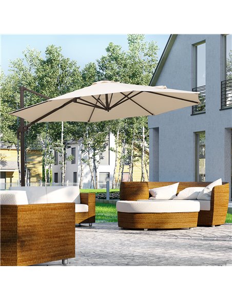 Outsunny 3M Banana Parasol Hanging Cantilever Umbrella W/ Cross Base Hand Crank Aluminium Frame 360°Rotation Hand Crank-Beige 84 - pic 47957 | FastDaddyshop