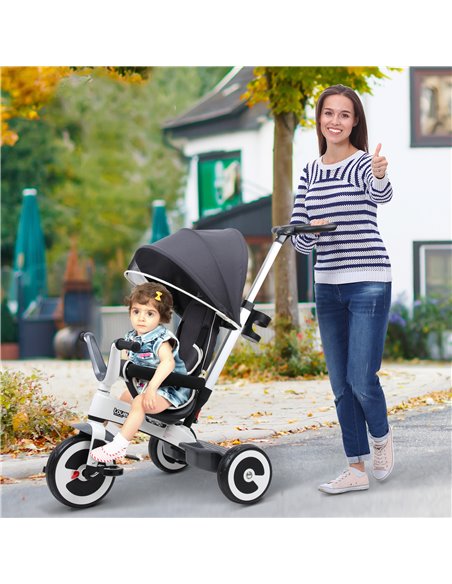 HOMCOM Baby Tricycle 4-in-1 W/Canopy, 3 Wheels-Dark Grey - pic 4796 | FastDaddyshop