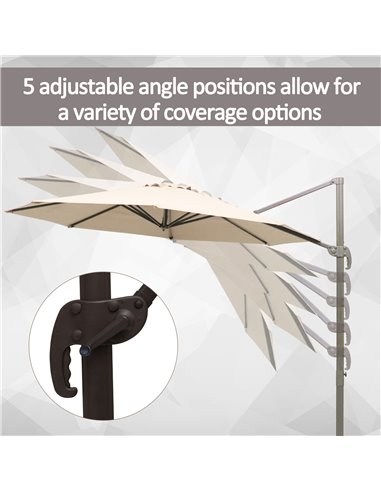 Outsunny 3M Banana Parasol Hanging Cantilever Umbrella W/ Cross Base Hand Crank Aluminium Frame 360°Rotation Hand Crank-Beige 84