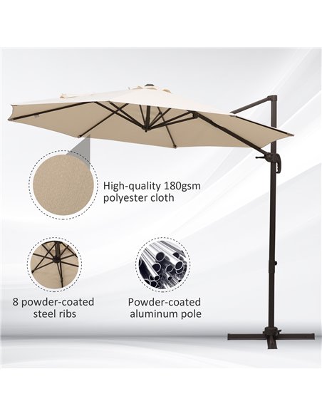Outsunny 3M Banana Parasol Hanging Cantilever Umbrella W/ Cross Base Hand Crank Aluminium Frame 360°Rotation Hand Crank-Beige 84 - pic 47961 | FastDaddyshop
