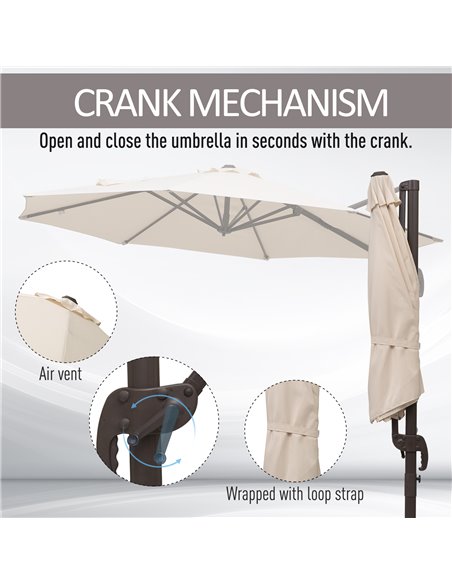Outsunny 3M Banana Parasol Hanging Cantilever Umbrella W/ Cross Base Hand Crank Aluminium Frame 360°Rotation Hand Crank-Beige 84 - pic 47962 | FastDaddyshop