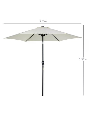 Outsunny 2.7 m Patio Umbrella Sun Shade Tilt Crank Garden Aluminium Frame-Cream White 84D-032CW