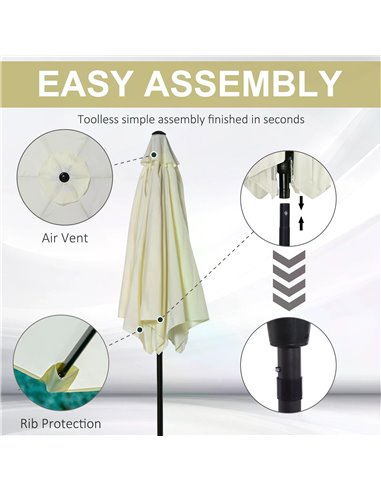 Outsunny 2.7 m Patio Umbrella Sun Shade Tilt Crank Garden Aluminium Frame-Cream White 84D-032CW