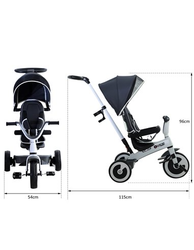 HOMCOM Baby Tricycle 4-in-1 W/Canopy, 3 Wheels-Dark Grey