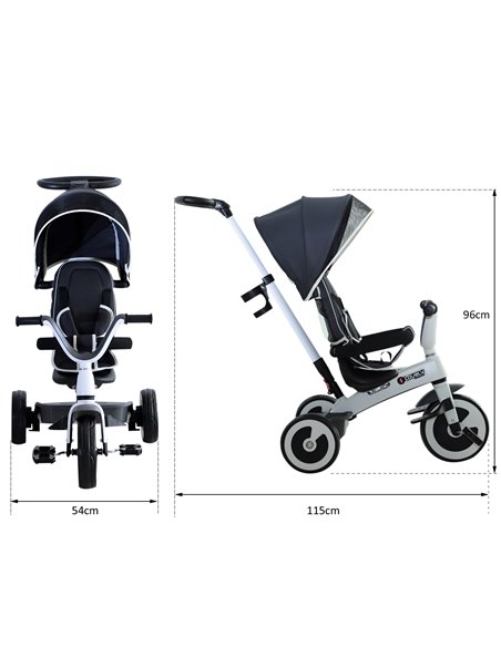 HOMCOM Baby Tricycle 4-in-1 W/Canopy, 3 Wheels-Dark Grey - pic 4797 | FastDaddyshop