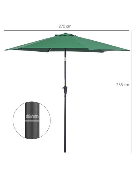 Outsunny 2.7M Tilting Parasol Sun Parasol Outdoor Garden Umbrellas Sun Shade Aluminium Frame with Crank（Green） 84D-032GN - pic 47976 | FastDaddyshop