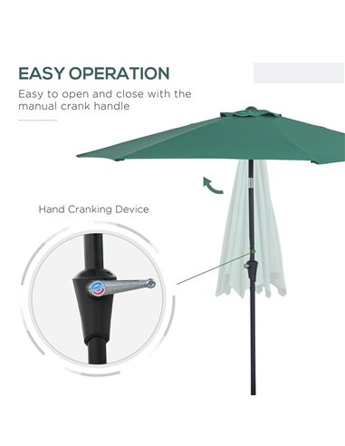 Outsunny 2.7M Tilting Parasol Sun Parasol Outdoor Garden Umbrellas Sun Shade Aluminium Frame with Crank（Green） 84D-032GN