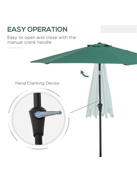 Outsunny 2.7M Tilting Parasol Sun Parasol Outdoor Garden Umbrellas Sun Shade Aluminium Frame with Crank（Green） 84D-032GN - pic 47977 | FastDaddyshop