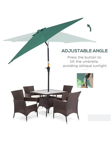Outsunny 2.7M Tilting Parasol Sun Parasol Outdoor Garden Umbrellas Sun Shade Aluminium Frame with Crank（Green） 84D-032GN