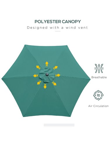 Outsunny 2.7M Tilting Parasol Sun Parasol Outdoor Garden Umbrellas Sun Shade Aluminium Frame with Crank（Green） 84D-032GN