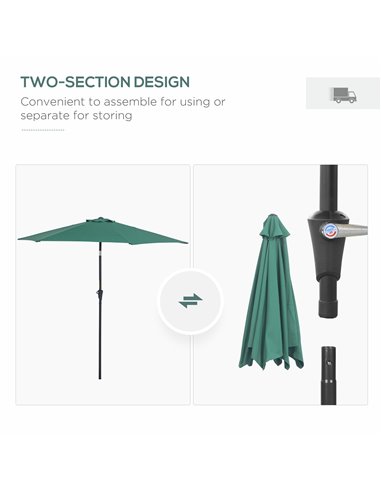 Outsunny 2.7M Tilting Parasol Sun Parasol Outdoor Garden Umbrellas Sun Shade Aluminium Frame with Crank（Green） 84D-032GN