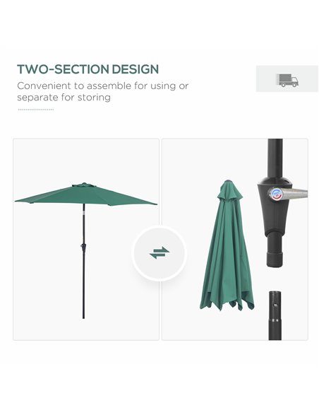 Outsunny 2.7M Tilting Parasol Sun Parasol Outdoor Garden Umbrellas Sun Shade Aluminium Frame with Crank（Green） 84D-032GN - pic 47980 | FastDaddyshop