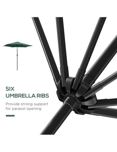 Outsunny 2.7M Tilting Parasol Sun Parasol Outdoor Garden Umbrellas Sun Shade Aluminium Frame with Crank（Green） 84D-032GN