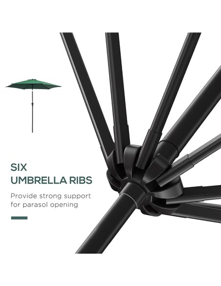 Outsunny 2.7M Tilting Parasol Sun Parasol Outdoor Garden Umbrellas Sun Shade Aluminium Frame with Crank（Green） 84D-032GN - pic 47981 | FastDaddyshop