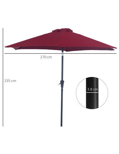 Outsunny 2.7M Tilting Parasol Sun Parasol Outdoor Garden Umbrellas Sun Shade Aluminium Frame with Crank（Wine Red） 84D-032WR