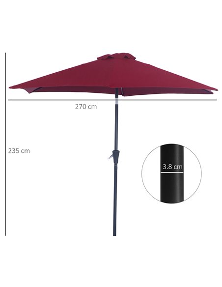 Outsunny 2.7M Tilting Parasol Sun Parasol Outdoor Garden Umbrellas Sun Shade Aluminium Frame with Crank（Wine Red） 84D-032WR - pic 47985 | FastDaddyshop