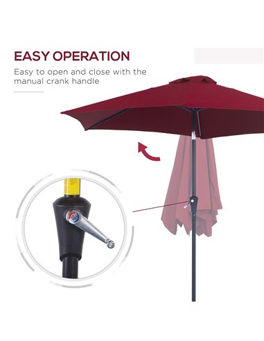 Outsunny 2.7M Tilting Parasol Sun Parasol Outdoor Garden Umbrellas Sun Shade Aluminium Frame with Crank（Wine Red） 84D-032WR