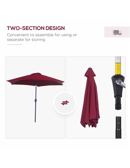 Outsunny 2.7M Tilting Parasol Sun Parasol Outdoor Garden Umbrellas Sun Shade Aluminium Frame with Crank（Wine Red） 84D-032WR - pic 47988 | FastDaddyshop