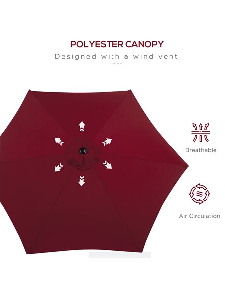 Outsunny 2.7M Tilting Parasol Sun Parasol Outdoor Garden Umbrellas Sun Shade Aluminium Frame with Crank（Wine Red） 84D-032WR - pic 47989 | FastDaddyshop